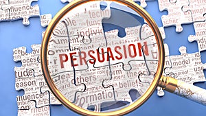 Persuasion and related ideas on a puzzle pieces. A metaphor showing complexity of Persuasion analyzed with a help of a m