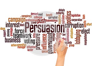 Persuasion word cloud hand writing concept