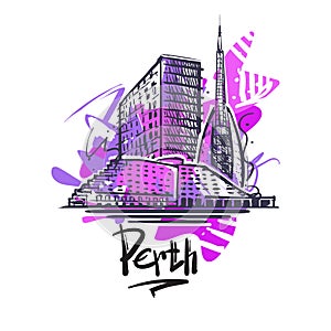 Perth abstract art color drawing. Perth sketch vector illustration