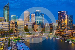 PERTH, AUSTRALIA, JANUARY 17, 2020: Night view of skyline of Elizabeth quay in Perth, Australia