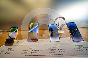 Perth, Australia - September 12, 2023: Apple Store Interior with tech items