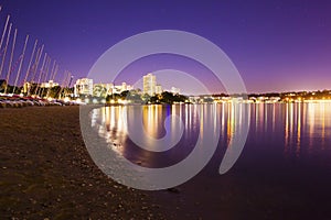 Perth city beach and boats at night