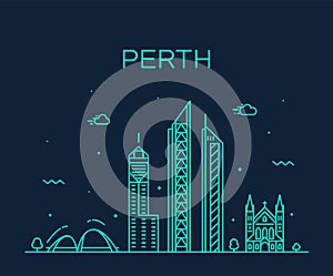 Perth city skyline Western Australia vector linear