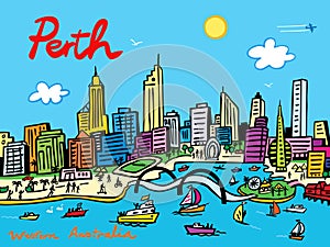 Perth Cityscape Australia Illustration