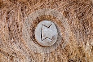 Perth Nordic stone rune on animal fur. Letter Peoro of the Viking alphabet