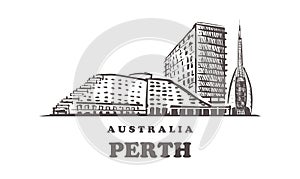 Perth sketch skyline. Australia, Perth hand drawn vector illustration