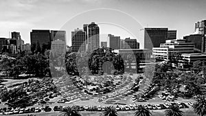 Perth skyline, Western Australia. Beautiful aerial view of city skyline along the river