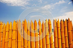 Peru bamboo fence without people with blue sky rural scene