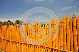 Peru bamboo fence without people with blue sky rural scene