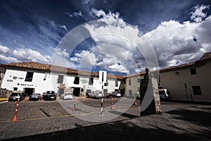 Peru Cusco architecture of the ancient Belmond monastery hotel from the year 1592 in the historic center photo