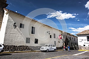Peru Cusco architecture of the ancient Belmond monastery hotel from the year 1592 in the historic center photo