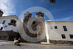 Cusco architecture of the ancient Belmond monastery hotel from the year 1592 in the historic center,16th facade century h photo