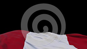 Peru fabric flag waving on the wind loop. Peruvian embroidery stiched cloth banner swaying on the breeze. Half-filled black