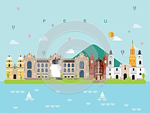 Peru Famous Landmarks Infographic Templates for Traveling and Icon, Symbol Set Vector.