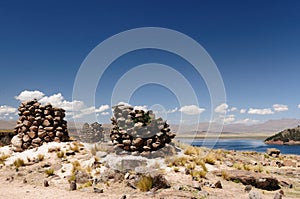 Peru, Funerary towers of Silustrani, Lake Titicaca photo