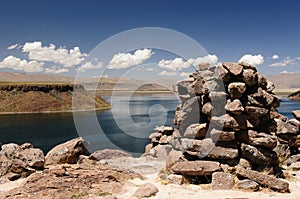 Peru, Funerary towers of Silustrani, Lake Titicaca photo