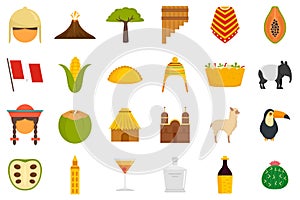 Peru icons set flat vector isolated photo