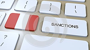 Peru Imposes Sanctions Against Some Country. Sanctions Imposed on Peru. Keyboard Button Push. Politics Illustration 3D