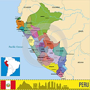 Peru map with regions and their capitals