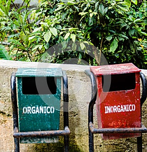 Peru, May, rural village, recycling bins, organico and inorganico, photo