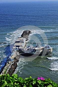 Peru Miraflores aerial view of the restaurant - Rosa Nautica - in the Pacific Ocean