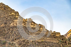 Peru, Ollantaytambo, Pinkulluna Inca ruins in the sacred valley