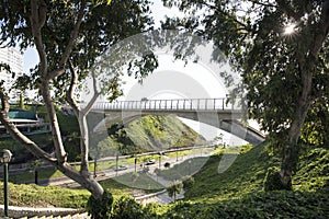 PERU Panoramic view of the Villena Rey Bridge of the Miraflores district with luxurious apartments and Pacific Ocean photo