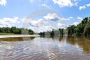 Peru, Peruvian Amazonas landscape. The photo present reflections of Amazon river.