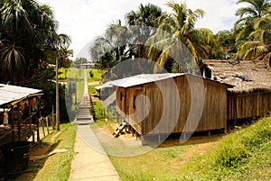 Peru, Peruvian Amazonas landscape. The photo present typical indian tribes settlement in Amazon