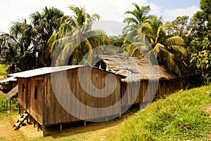 Peru, Peruvian Amazonas landscape. The photo present typical indian tribes settlement in Amazon