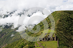 Peru, remote spectacular the Inca ruins of Choquequirao