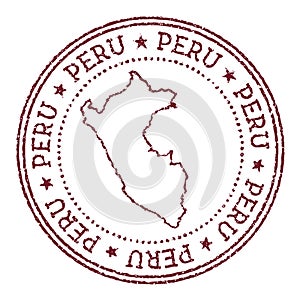 Peru round rubber stamp with country map.