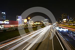 Peru San Isidro, highway-expressway-with modern buildings, banks, corporations and bus stations-metropolitan-at night with night