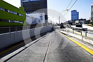 PERU San Isidro highway with its skyscrapers remains completely empty without people and cars during the quarantine decreed to