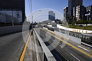 PERU San Isidro highway with its skyscrapers remains completely empty without people and cars during the quarantine decreed to