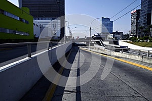 PERU San Isidro highway with its skyscrapers remains completely empty without people and cars during the quarantine decreed to