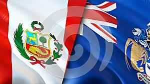 Peru and Tristan da Cunha flags. 3D Waving flag design. Peru Tristan da Cunha flag, picture, wallpaper. Peru vs Tristan da Cunha