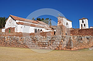Peru, view of a traditional village with Inca ruin