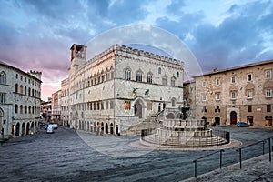 Perugia, Italy. Piazza IV Novembre on sunrise photo