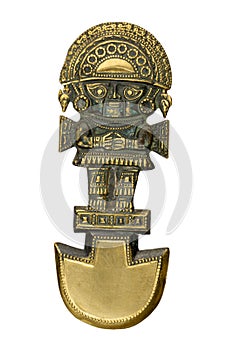 Peruvian ancient ceremonial mask isolated on white photo