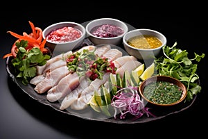 Peruvian ceviche platter. Generate ai