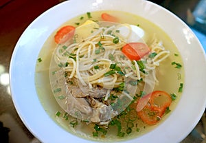 Peruvian Chicken Noodle Soup or Caldo de Gallina soup photo