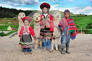 Peruvian children in traditional dresses