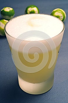 Peruvian cocktail named Pisco Sour made of Pisco (Peruvian grape schnaps)