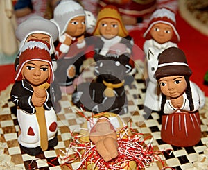 Peruvian ethnic Nativity set hand made with terracotta and clay photo