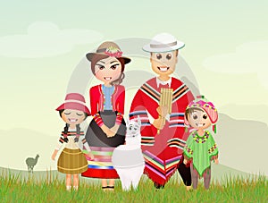 Peruvian family and lamas