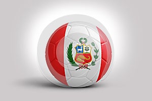 Peruvian flag on ball, 3d rendering. Soccer ball in 3d illustration.