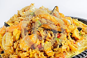 PERUVIAN FOOD: sea food and rice called arroz con mariscos