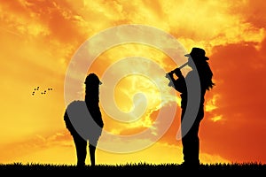 Peruvian man at sunset