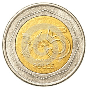 5 Peruvian nuevo sol coin photo